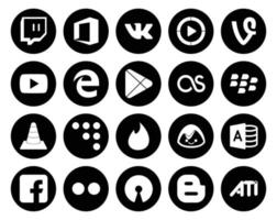 Pacote de 20 ícones de mídia social, incluindo Tinder Player Edge Media Blackberry vetor