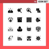 grupo de símbolos de ícone universal de 16 glifos sólidos modernos de presente de bate-papo de natal, trabalho de laptop, elementos de design de vetores editáveis