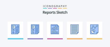 relatórios esboçam o pacote de ícones azul 5, incluindo a página. dados. relatório. relatório. página. design de ícones criativos vetor