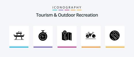 turismo e recreação ao ar livre glifo 5 pacote de ícones incluindo almoço. andar. hotel. movimento. hotel. design de ícones criativos vetor