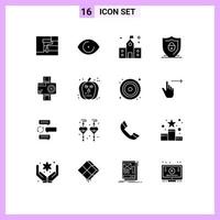 conjunto de 16 sinais de símbolos de ícones de interface do usuário modernos para bloqueio de câmera construção escudo escola elementos de design de vetores editáveis