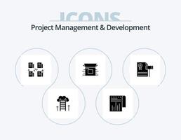gerenciamento de projetos e design de ícones do pacote de ícones de glifo de desenvolvimento 5 design de ícones. produtos. negócios. relatório. lançamento do produto . dados vetor
