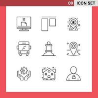 conjunto de 9 sinais de símbolos de ícones de interface do usuário modernos para figura bispo localização transporte ônibus editável elementos de design vetorial vetor