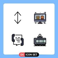4 interface de usuário pacote de cores planas de linha cheia de sinais e símbolos modernos de seta, contato, computador, compras on-line, telefone, elementos de design de vetores editáveis