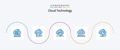 pacote de ícones de tecnologia de nuvem azul 5 incluindo p. vídeo. nuvem. dados. proteger vetor
