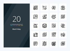 20 ícone de contorno de sexta-feira negra para apresentação vetor