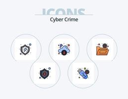 linha de crime cibernético cheia de ícones do pacote 5 design de ícones. segurança. proteger. tóxico. erro. vírus vetor