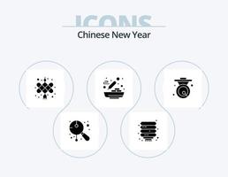 pacote de ícones de glifos do ano novo chinês 5 design de ícones. Sino. sopa. ano Novo. comida. tigela vetor