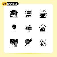9 ícones criativos, sinais modernos e símbolos de mensagem de incenso, caixa de café, gancho, elementos de design vetoriais editáveis vetor