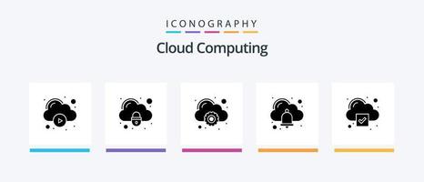 pacote de ícones de glifo 5 de computação em nuvem, incluindo nuvem. nuvem. alarme . Sino. design de ícones criativos vetor