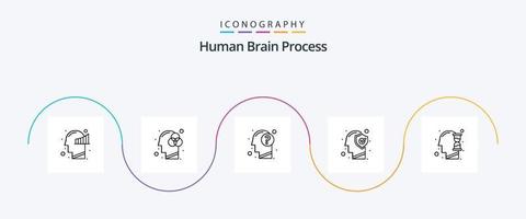 pacote de ícones da linha 5 do processo do cérebro humano, incluindo mente. humano. responder. cabeça. mente vetor