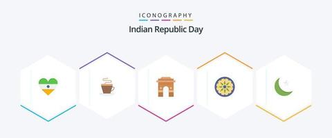 pacote de ícones planos do dia 25 da república indiana, incluindo a Índia. círculo. cultura. têmpora. indiano vetor