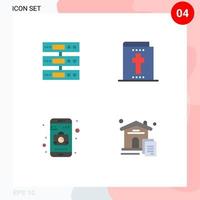 4 conceito de ícone plano para sites móveis e aplicativos, servidor, câmera, nuvem, halloween, casa, elementos de design de vetores editáveis