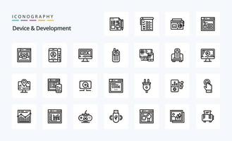 25 dispositivos e pacote de ícones de linha de desenvolvimento vetor