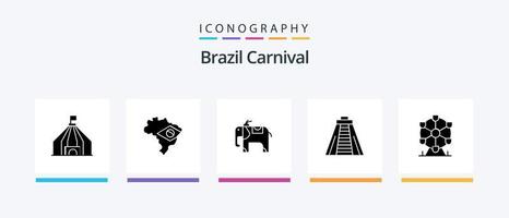 Pacote de ícones do Glyph 5 do Carnaval do Brasil, incluindo brasileiro. animal. bandeira. elefante. carnaval. design de ícones criativos vetor