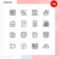 pacote de esboço de 16 símbolos universais de elementos de design de vetores editáveis de cozinha de trabalho de mineiro de panificação