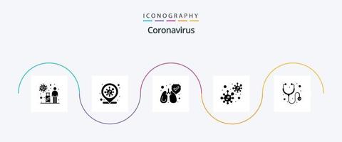 pacote de ícones do glifo 5 do coronavírus, incluindo estetoscópio. assistência médica. proteger. contágio do covid. bactérias vetor