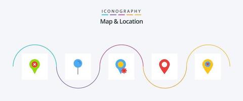 mapa e localização flat 5 icon pack incluindo localização. alfinete. localização. marcador. localização vetor