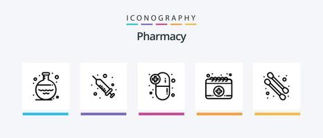 pacote de ícones da linha 5 de farmácia, incluindo . medicamento. doença. líquido. ampola. design de ícones criativos vetor