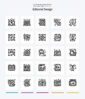 design editorial criativo 25 pacote de ícones de contorno, como texto. caminho. criativo. localizador. diferença vetor
