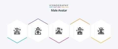 pacote de ícones de 25 linhas de avatar masculino, incluindo professor. mestre. parede. instrutor. trabalho vetor