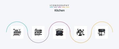 linha de cozinha cheia de pacote de ícones de 5 planos, incluindo misturador. cozinhar. café da manhã. carne. moedor vetor