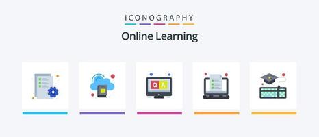 Pacote de ícones de 5 planos de aprendizado on-line, incluindo educação. observação. respostas. aprendizado. curso. design de ícones criativos vetor