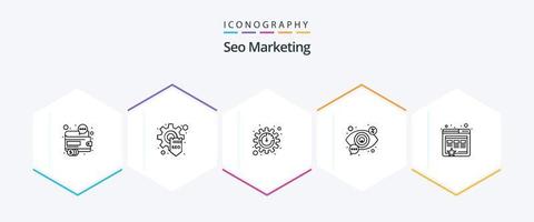 pacote de ícones de 25 linhas de marketing de seo, incluindo visão. seo. seo. procurar. configurações vetor