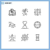 conjunto de 9 sinais de símbolos de ícones de interface do usuário modernos para design de música avião de papel sobremesa editável vetor elementos de design