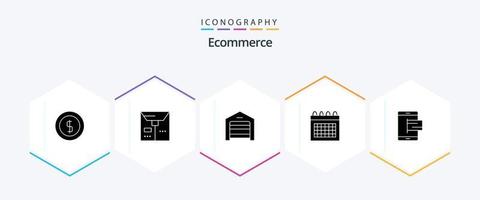 pacote de ícones de 25 glifos de comércio eletrônico, incluindo celular. comércio. garagem. tempo. data vetor