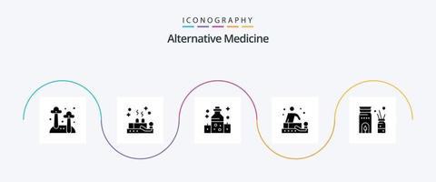 pacote de ícones de glifo 5 de medicina alternativa, incluindo queimador. bem-estar. assistência médica. spa. massagem vetor