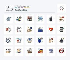 pare de fumar pacote de ícones cheios de 25 linhas, incluindo lixo. fumaça. não permitido. desistir. viciado vetor