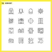pacote de 16 sinais e símbolos de contornos modernos para mídia impressa na web, como elementos de design de vetores editáveis de conexão ecológica do objetivo em todo o mundo