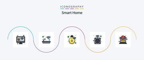 linha de casa inteligente cheia de pacote de ícones plana 5 incluindo casa. eletricidade. banheira. inteligente. lâmpada vetor