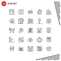 grupo de símbolos de ícones universais de 25 linhas modernas de relógio de comida, timer, relógio, elementos de design de vetores editáveis