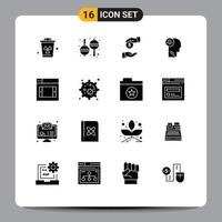grupo de símbolos de ícones universais de 16 glifos sólidos modernos de design, pense em suborno, mente, cabeça, elementos de design de vetores editáveis