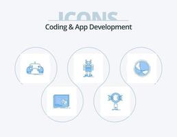 codificação e desenvolvimento de aplicativos azul ícone pack 5 design de ícone. android. pesquisar. aplicativo. móvel vetor