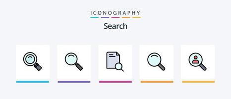 linha de pesquisa cheia de 5 ícones incluindo configuração. pesquisar. procurar. procurar. procurar. design de ícones criativos vetor