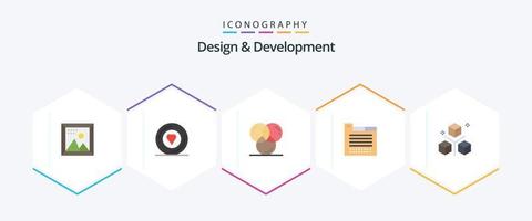 design e desenvolvimento 25 pacotes de ícones planos, incluindo web design. guias. adesivo. aba. desenvolvimento vetor