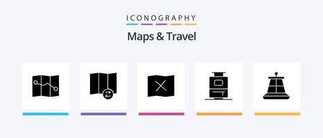 mapas e pacote de ícones de glifo 5 de viagem, incluindo . bolsa. marinho. design de ícones criativos vetor