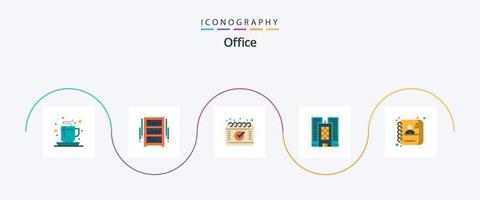 pacote de ícones do Office Flat 5, incluindo dados. candidato. guarda-roupa. escritório. prédio vetor