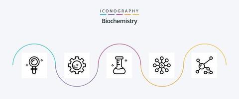 pacote de ícones de linha 5 de bioquímica, incluindo dna. bioquímica. frasco. átomo. célula vetor