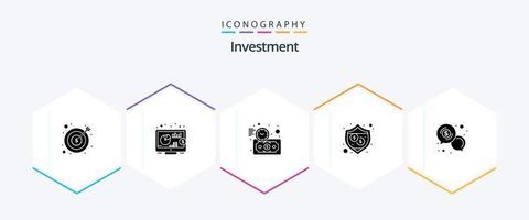 pacote de ícones de 25 glifos de investimento, incluindo bate-papo. negócios. estimativa orçamentária. escudo. proteção vetor