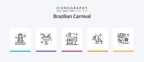 Pacote de ícones da linha 5 do carnaval brasileiro, incluindo fantasia. copos. caligrafia. suco. coco. design de ícones criativos vetor