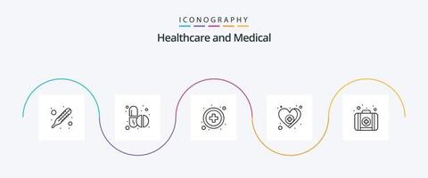 pacote de ícones da linha médica 5, incluindo . kit. médico. emergência. médico vetor