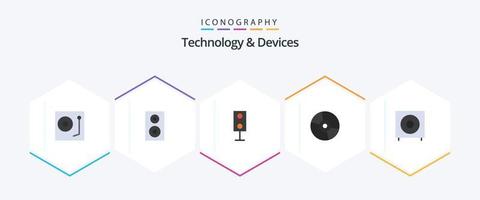 dispositivos 25 pacote de ícones planos, incluindo eletrônicos. baixo. palestrante. tecnologia. eletrônicos vetor