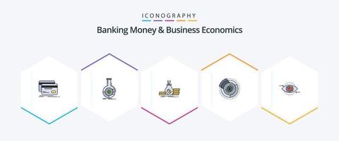 dinheiro bancário e economia de negócios 25 pacote de ícones de linha preenchida, incluindo diagrama. equilíbrio. negócios. dinheiro. investimento vetor