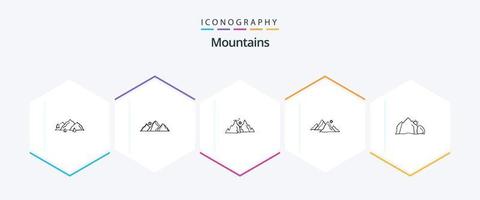 Pacote de ícones de 25 linhas de montanhas, incluindo natureza. colina. montanha. sol. colina vetor