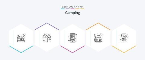 pacote de ícones de 25 linhas de acampamento, incluindo . lâmpada de óleo. móvel. óleo. lâmpada vetor