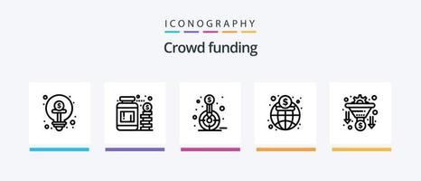 pacote de ícones da linha 5 de crowdfunding, incluindo bitcoin. financiamento. análise. finança. negócios. design de ícones criativos vetor